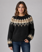 Women's Fair Isle Knit Sweater - Crew Neck Relaxed Fit