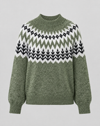 Women's Fair Isle Knit Sweater - Ribbed Mock Neck Relaxed Fit