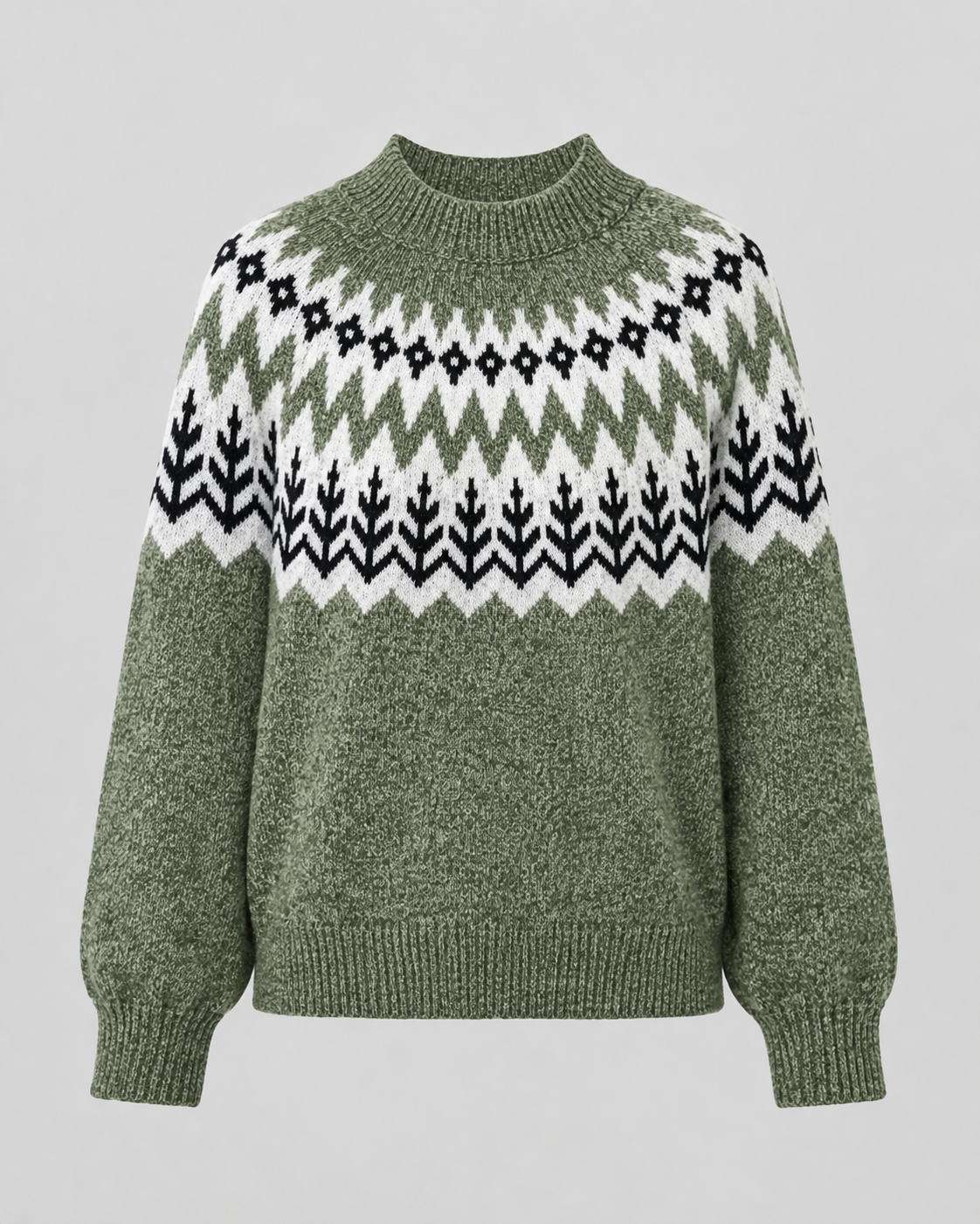 Women's Fair Isle Knit Sweater - Ribbed Mock Neck Relaxed Fit