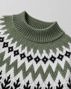 Women's Fair Isle Knit Sweater - Ribbed Mock Neck Relaxed Fit