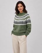 Women's Fair Isle Knit Sweater - Ribbed Mock Neck Relaxed Fit