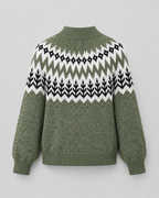 Women's Fair Isle Knit Sweater - Ribbed Mock Neck Relaxed Fit