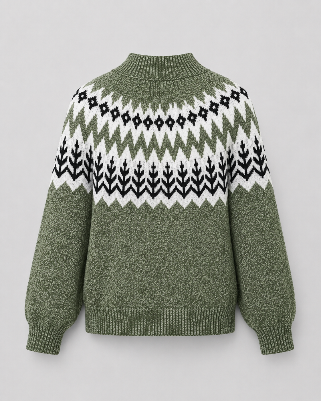 Women's Fair Isle Knit Sweater - Ribbed Mock Neck Relaxed Fit
