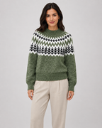 Women's Fair Isle Knit Sweater - Ribbed Mock Neck Relaxed Fit