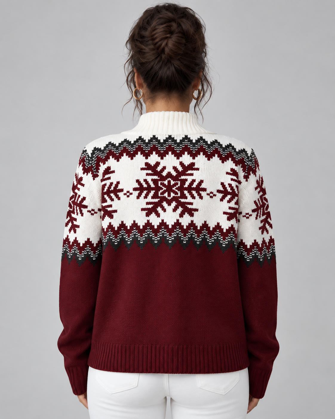 Women's Fair Isle Quarter Zip Sweater - Snowflake