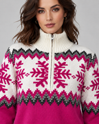Women's Fair Isle Quarter Zip Sweater - Snowflake