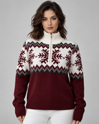 Women's Fair Isle Quarter Zip Sweater - Snowflake