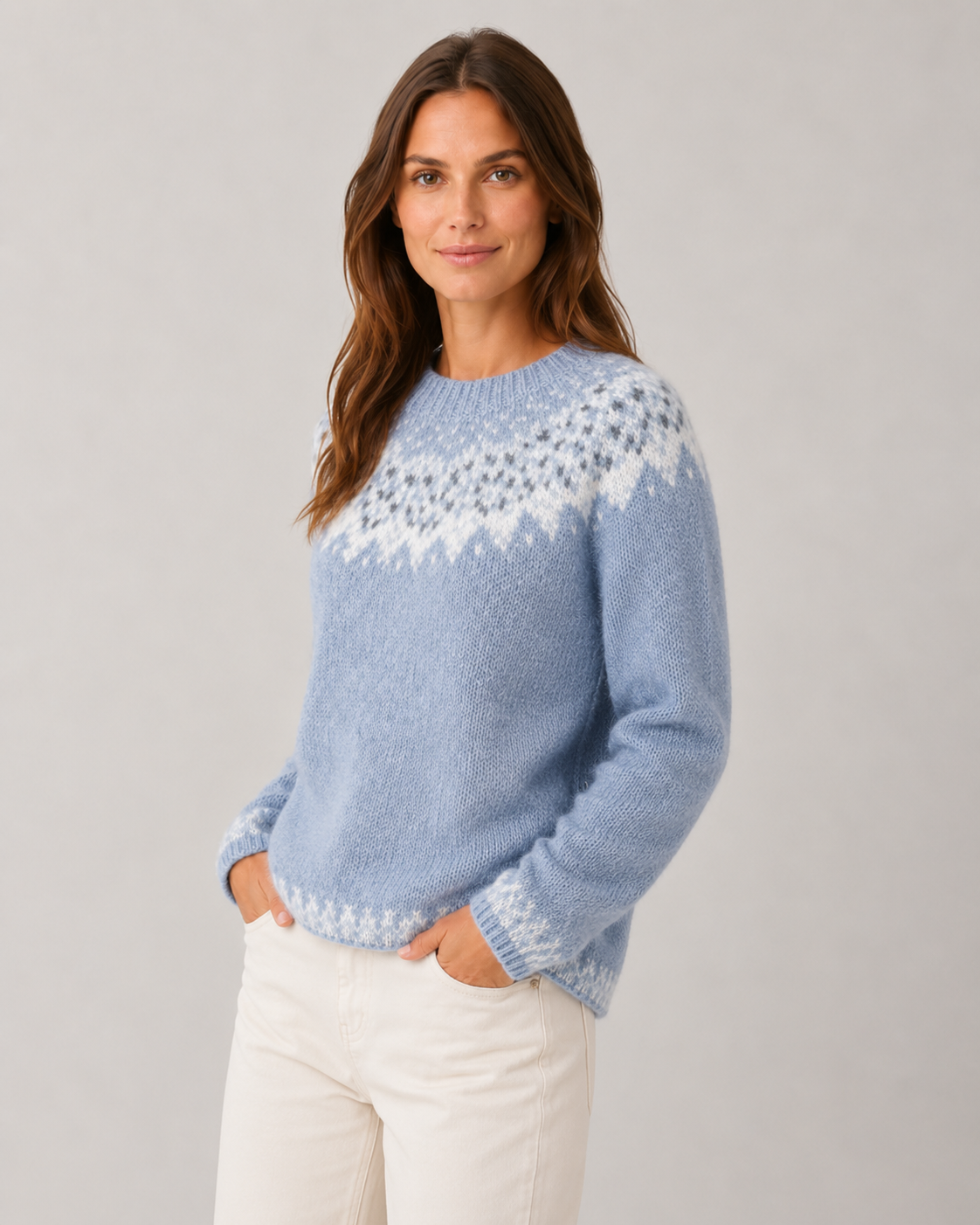 Women's Fair Isle Sweater - Crew Neck Relaxed Fit