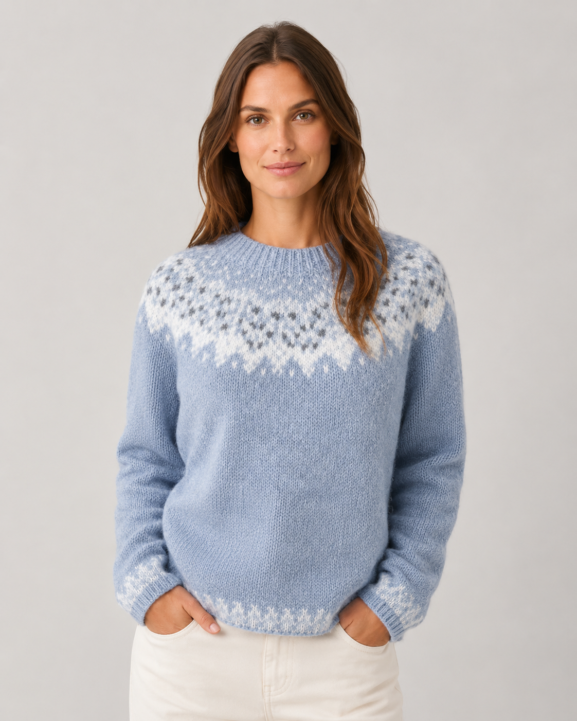 Women's Fair Isle Sweater - Crew Neck Relaxed Fit