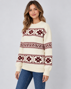 Women's Fair Isle Sweater - Crew Neck Snowflake Relaxed Fit