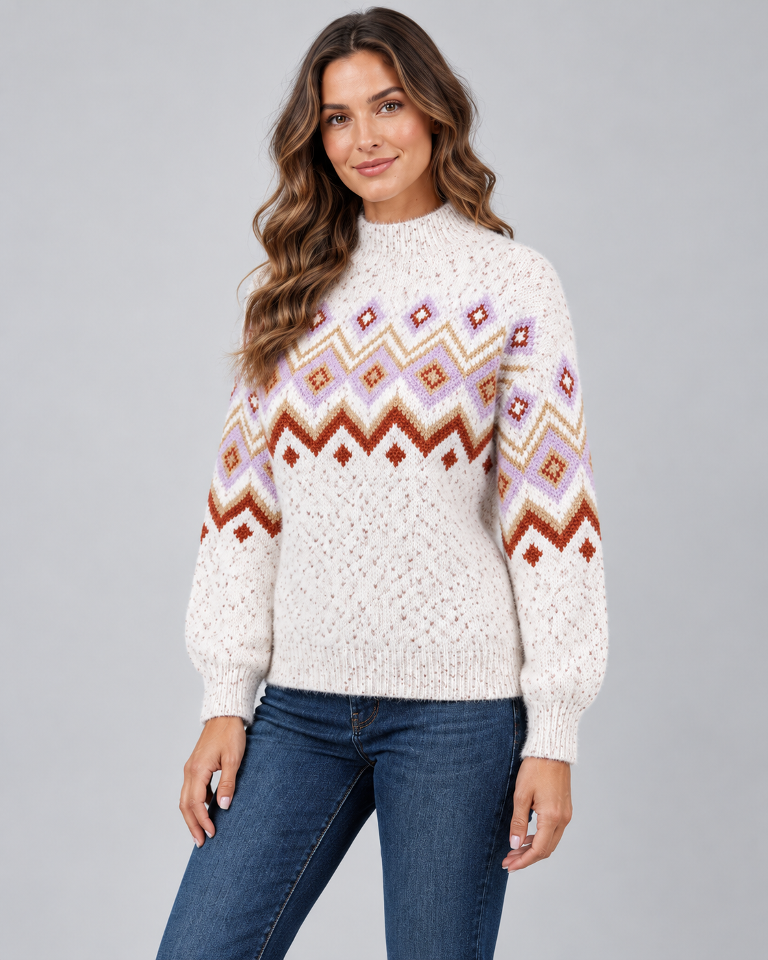 Women's Fair Isle Sweater - High Neck Geometric Knit