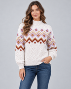 Women's Fair Isle Sweater - High Neck Geometric Knit