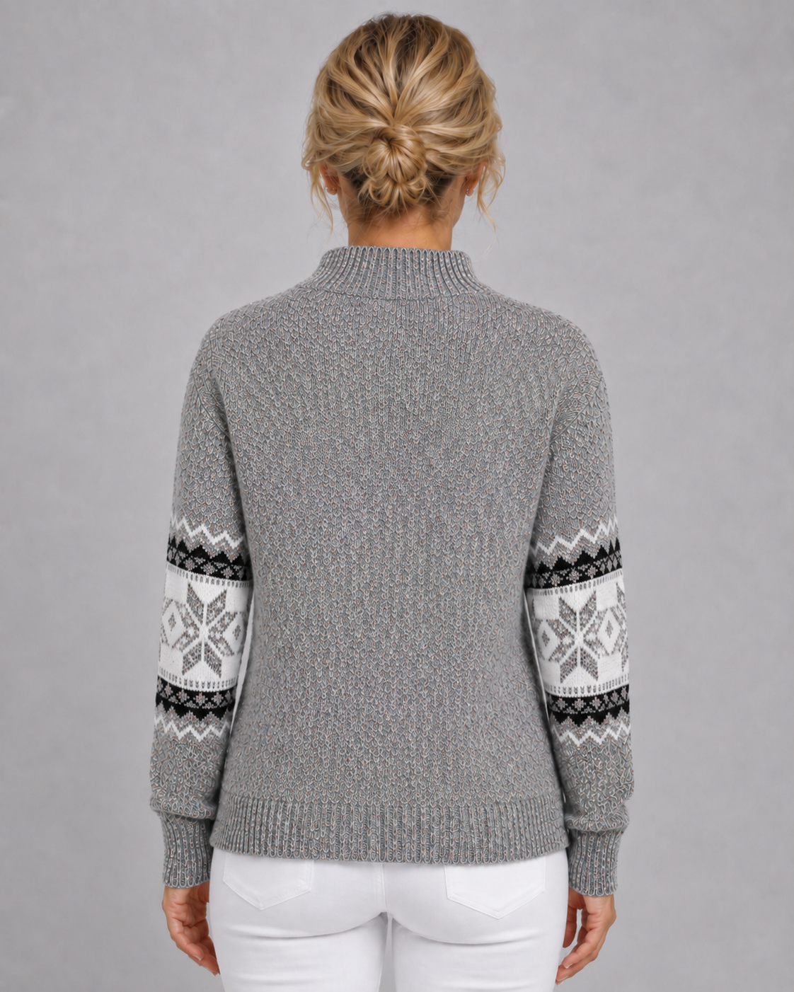 Women's Fair Isle Sweater - Ribbed Mock Neck