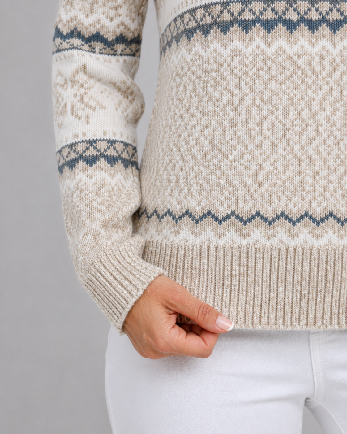 Women's Fair Isle Sweater - Ribbed Mock Neck