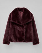 Women's Cropped Faux Fur Jacket with Wide Collar
