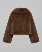 Women's Cropped Faux Fur Jacket with Wide Collar