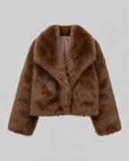 Women's Cropped Faux Fur Jacket with Wide Collar