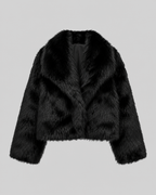 Women's Cropped Faux Fur Jacket with Wide Collar