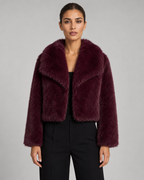 Women's Cropped Faux Fur Jacket with Wide Collar