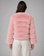 Women's Faux Fur Jacket - Collarless Cropped Fit
