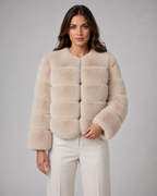Women's Faux Fur Jacket - Collarless Cropped Fit
