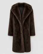 Women's Faux Fur Longline Coat with Wide Collar