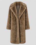Women's Faux Fur Longline Coat with Wide Collar