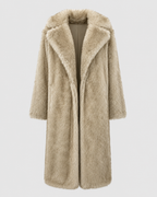 Women's Faux Fur Longline Coat with Wide Collar