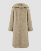 Women's Faux Fur Longline Coat with Wide Collar