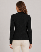 Women's Fluffy Mock Neck Sweater - Fitted Long Sleeve