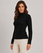 Women's Fluffy Mock Neck Sweater - Fitted Long Sleeve