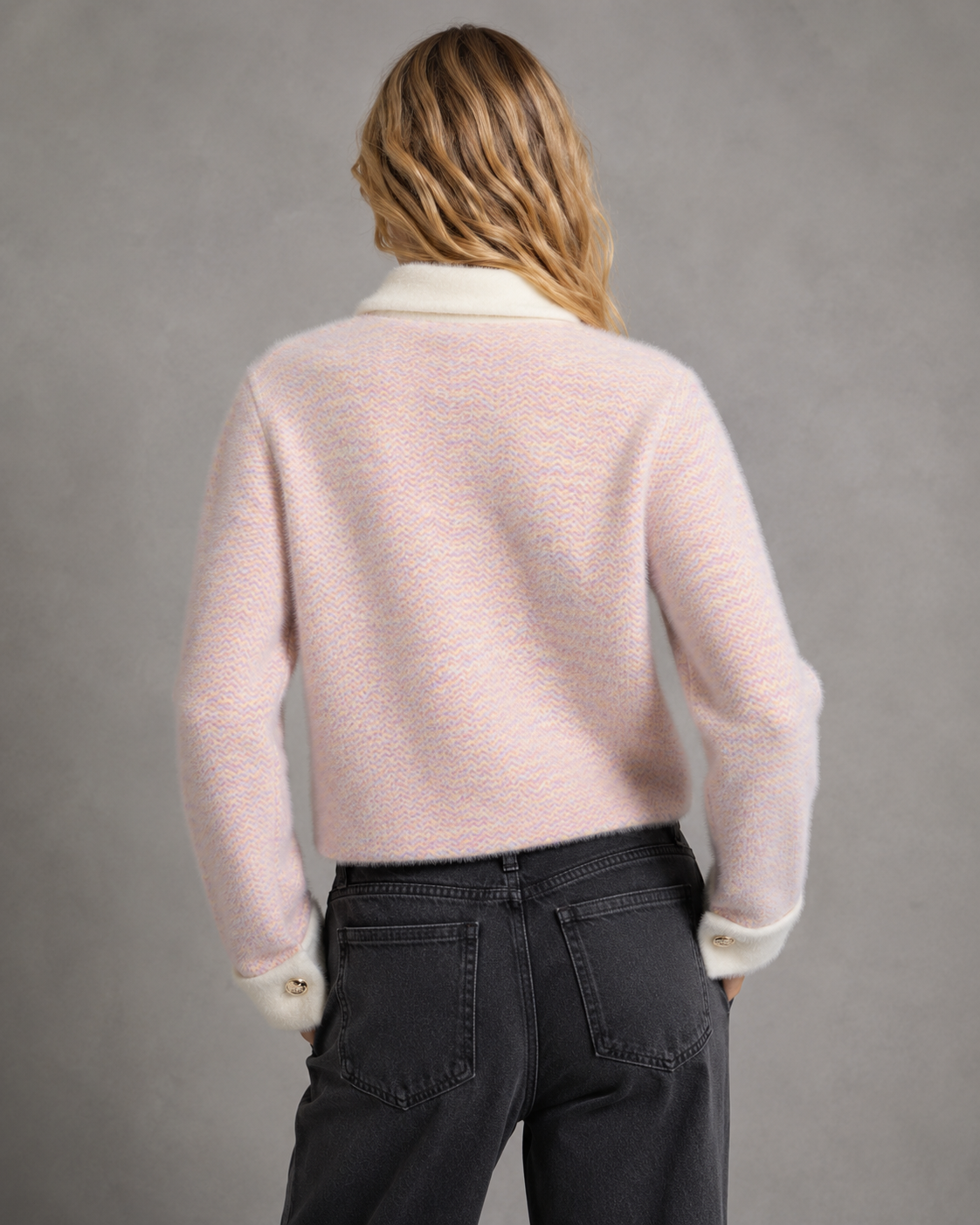 Women's Fuzzy Cropped Cardigan - Contrast Collar