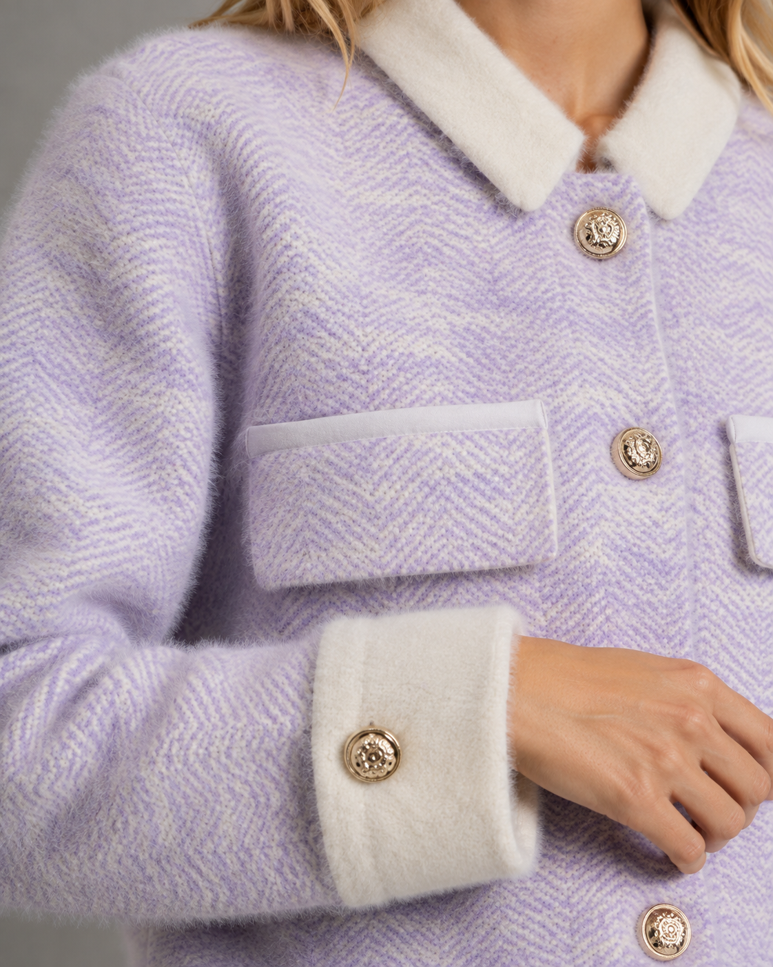 Women's Fuzzy Cropped Cardigan - Contrast Collar