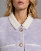 Women's Fuzzy Cropped Cardigan - Contrast Collar
