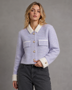 Women's Fuzzy Cropped Cardigan - Contrast Collar