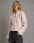 Women's Fuzzy Cropped Cardigan - Contrast Collar