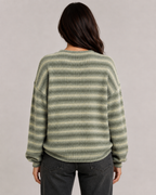 Women's Fuzzy Striped Crew Neck Sweater - Relaxed Fit