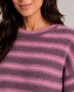 Women's Fuzzy Striped Crew Neck Sweater - Relaxed Fit
