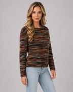Women's Fuzzy Striped Sweater - Crew Neck Regular Fit