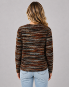 Women's Fuzzy Striped Sweater - Crew Neck Regular Fit