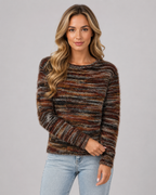 Women's Fuzzy Striped Sweater - Crew Neck Regular Fit