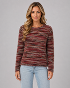 Women's Fuzzy Striped Sweater - Crew Neck Regular Fit