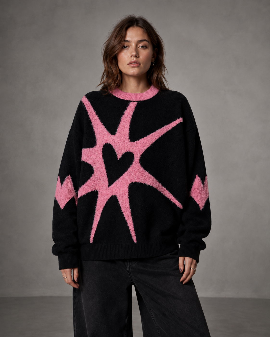 Women's Graphic Knit Sweater - Heart Streetwear
