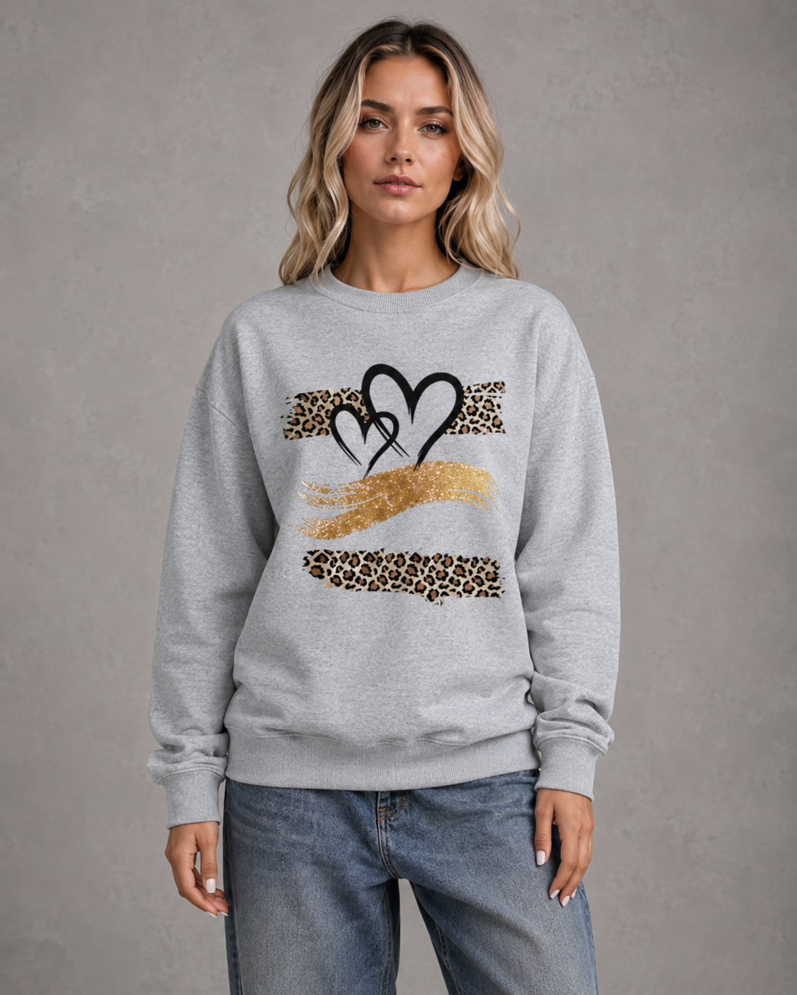 Women's Heart Leopard Sweatshirt - Drop Shoulder