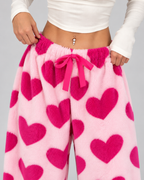 Women's Heart Print Fleece Lounge Pants Wide Leg