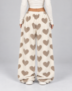 Women's Heart Print Fleece Lounge Pants Wide Leg