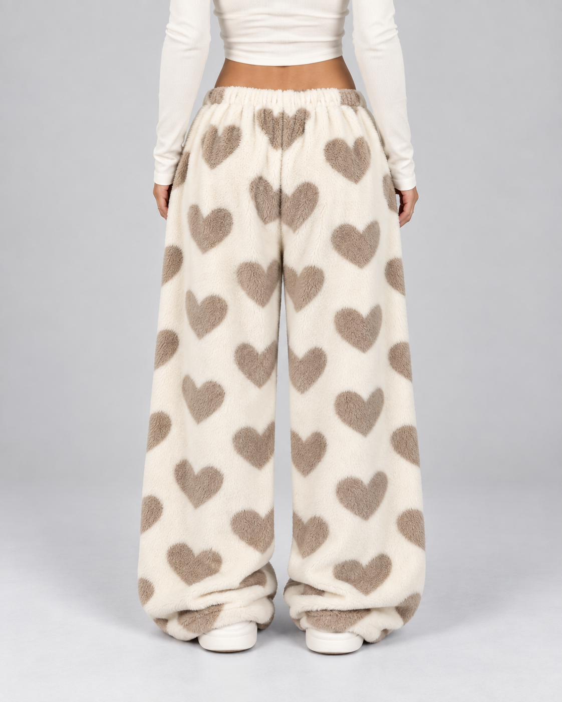 Women's Heart Print Fleece Lounge Pants Wide Leg