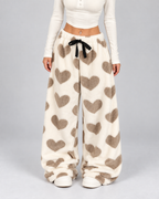 Women's Heart Print Fleece Lounge Pants Wide Leg