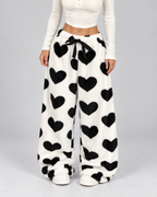Women's Heart Print Fleece Lounge Pants Wide Leg