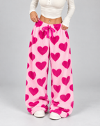 Women's Heart Print Fleece Lounge Pants Wide Leg